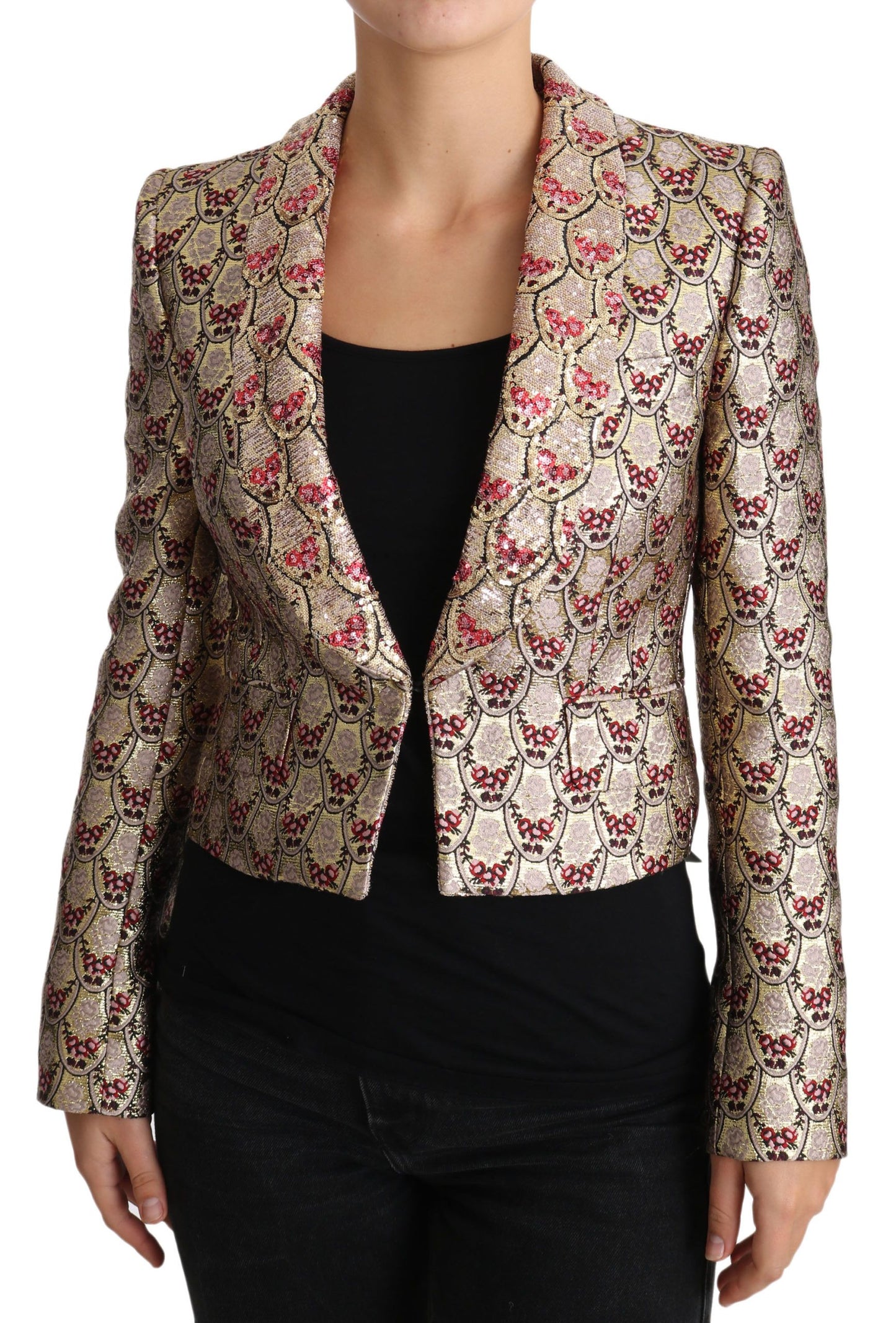 Dolce & Gabbana Glittering Gold Floral Sequined Blazer Jacket