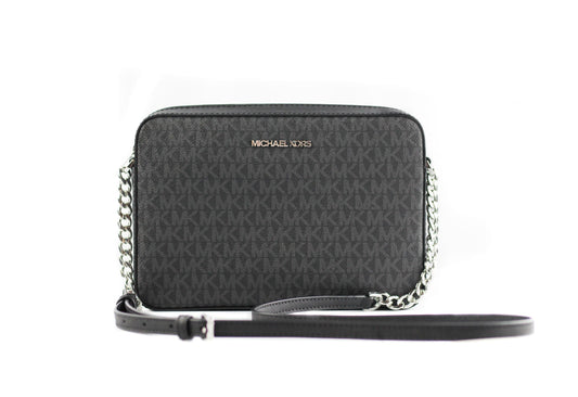 Michael Kors Jet Set Large East West Saffiano Leather Crossbody Bag Handbag [Black Signature]