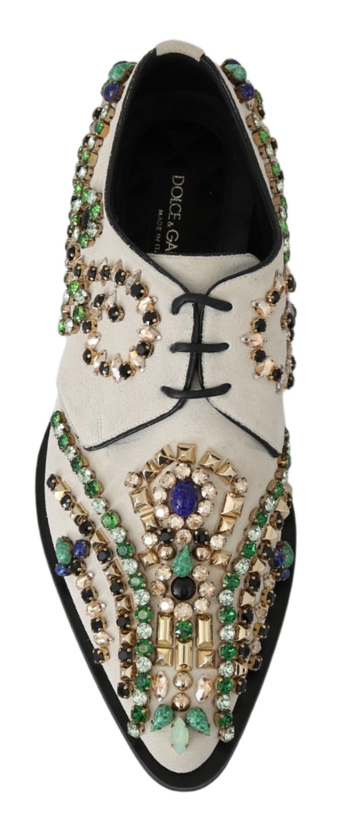 Dolce & Gabbana Elegant White Suede Dress Flats with Crystals