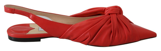 Jimmy Choo Chic Red Pointed Toe Leather Flats