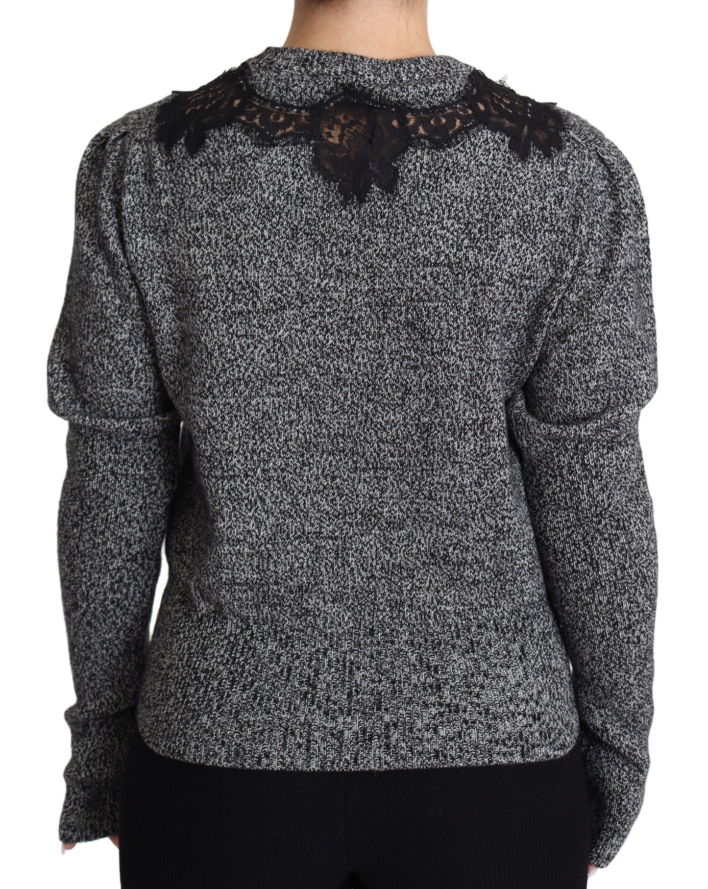 Dolce & Gabbana Elegant Grey Cashmere Lace-Trim Sweater