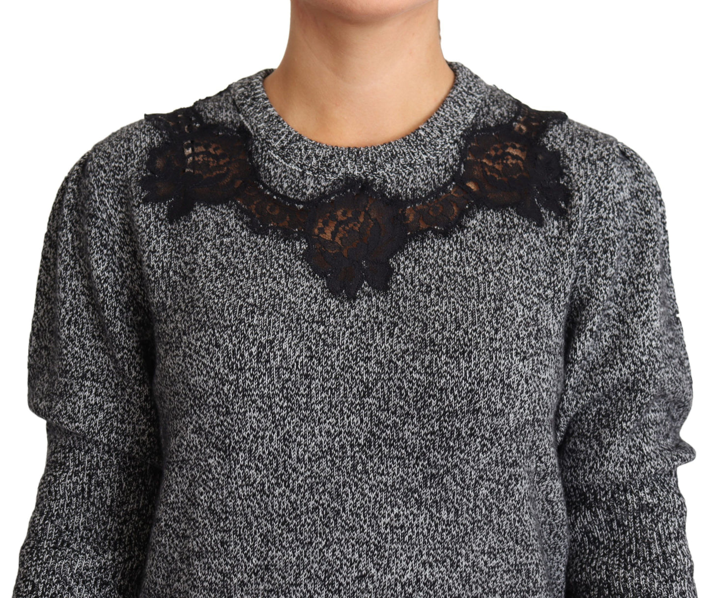 Dolce & Gabbana Elegant Grey Cashmere Lace-Trim Sweater