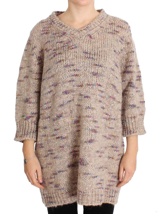 PINK MEMORIES Beige Oversized V-Neck Knitted Sweater