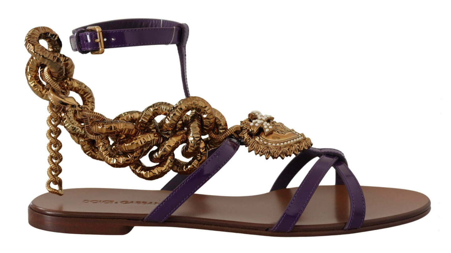 Dolce & Gabbana Purple Heart Chain Gladiator Flats