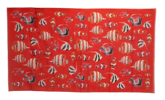 Dolce & Gabbana Elegant Red Fish Print Cotton Scarf