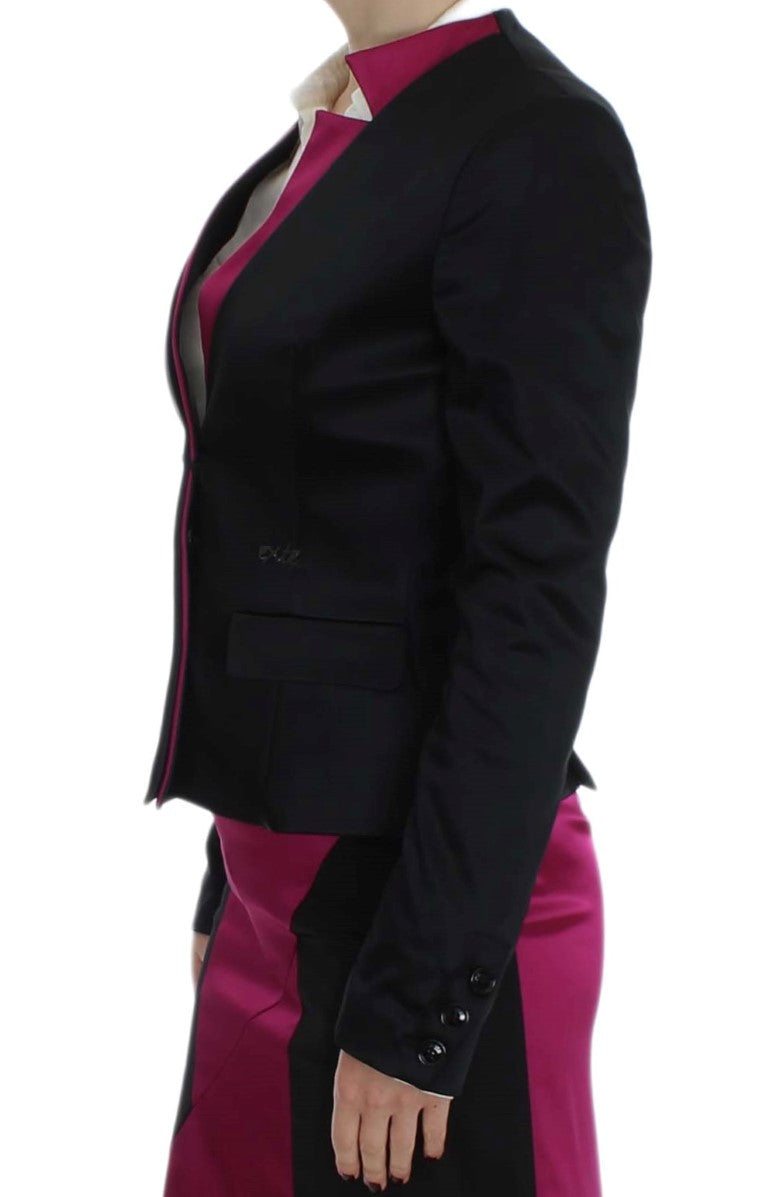 Exte Chic Black and Pink Single-Breasted Blazer