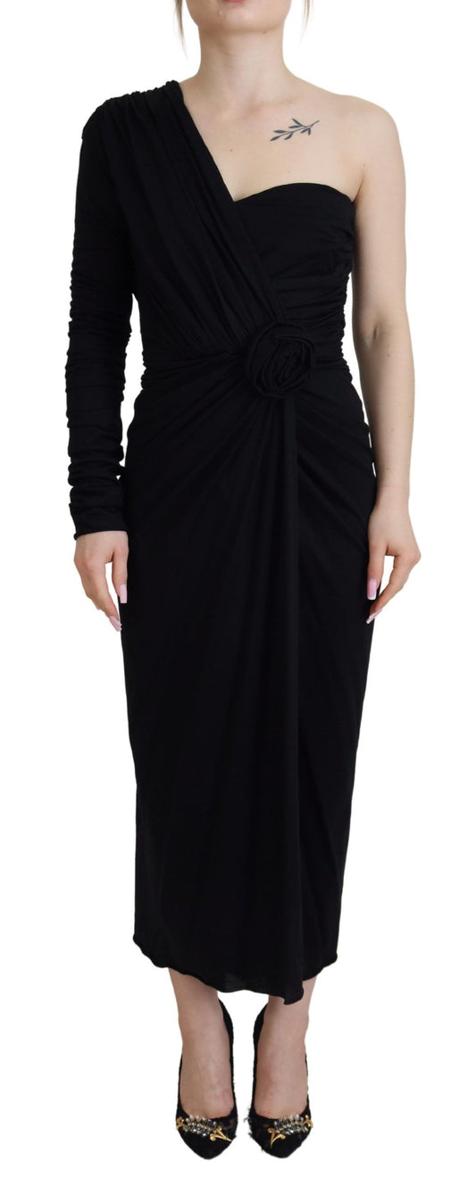 Dolce & Gabbana Elegant Black Sheath Wrap Wool Dress