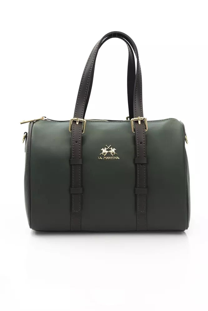 La Martina Green Leather Men Messenger Bag