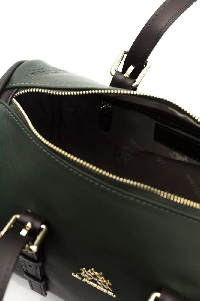 La Martina Green Leather Men Messenger Bag