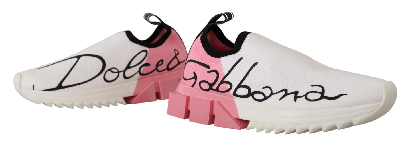 Dolce & Gabbana Elegant Sorrento Slip-On Sneakers in White & Pink