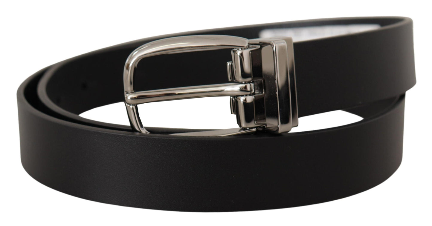 Dolce & Gabbana Elegant Black Leather Belt with Silver Tone Buckle