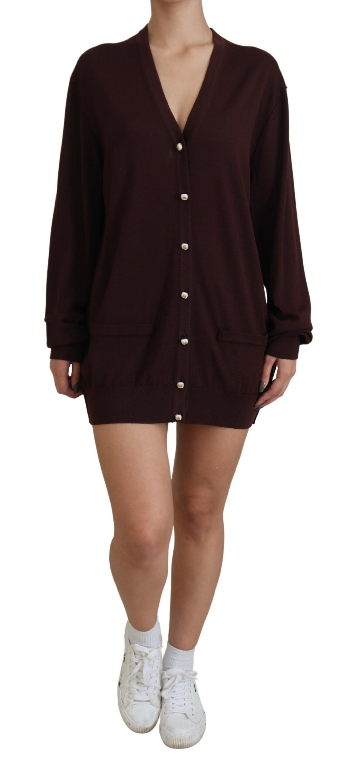 Dolce & Gabbana Chic Maroon V-Neck Wool Cardigan