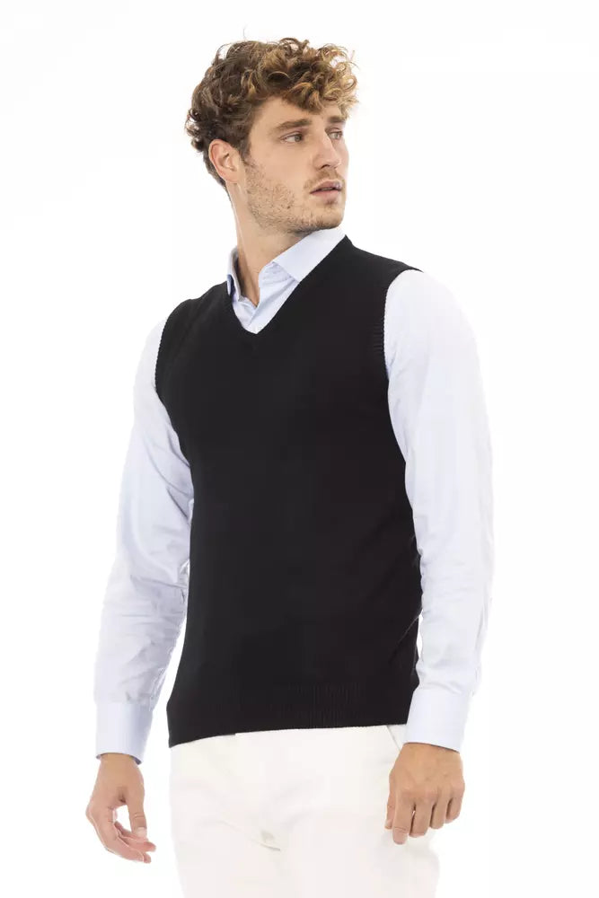 Alpha Studio Black Viscose Men Vest