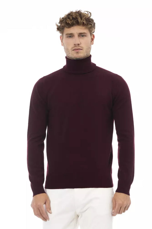 Alpha Studio Burgundy Wool Men Sweater