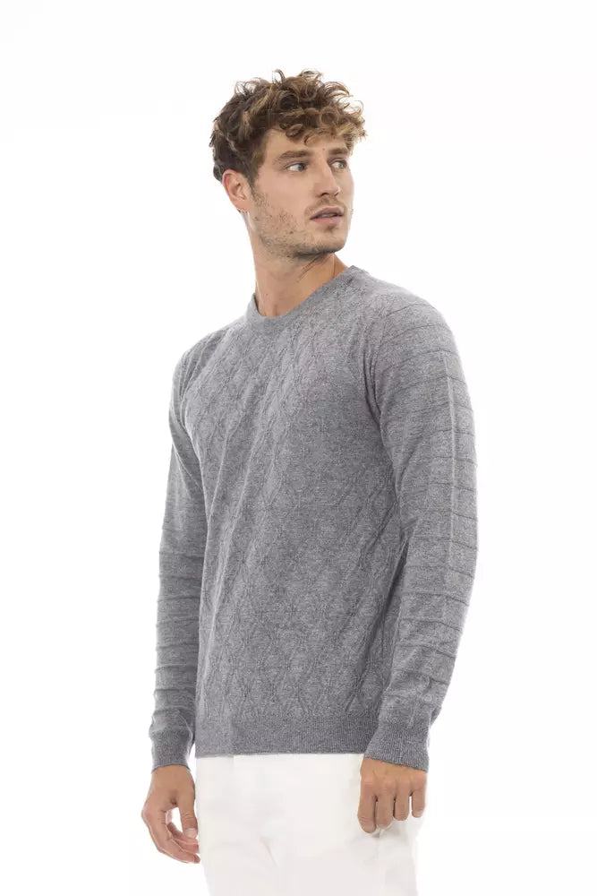 Alpha Studio Gray Viscose Men Sweater