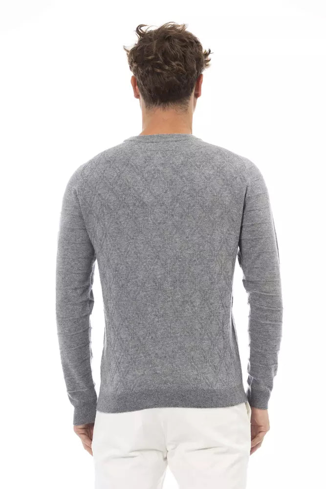 Alpha Studio Gray Viscose Men Sweater