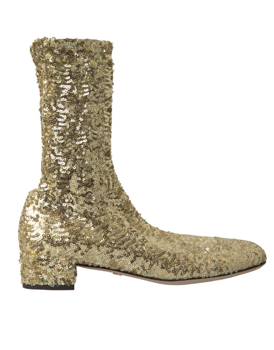 Dolce & Gabbana Elegant Mid Calf Gold Boots Exclusive Design