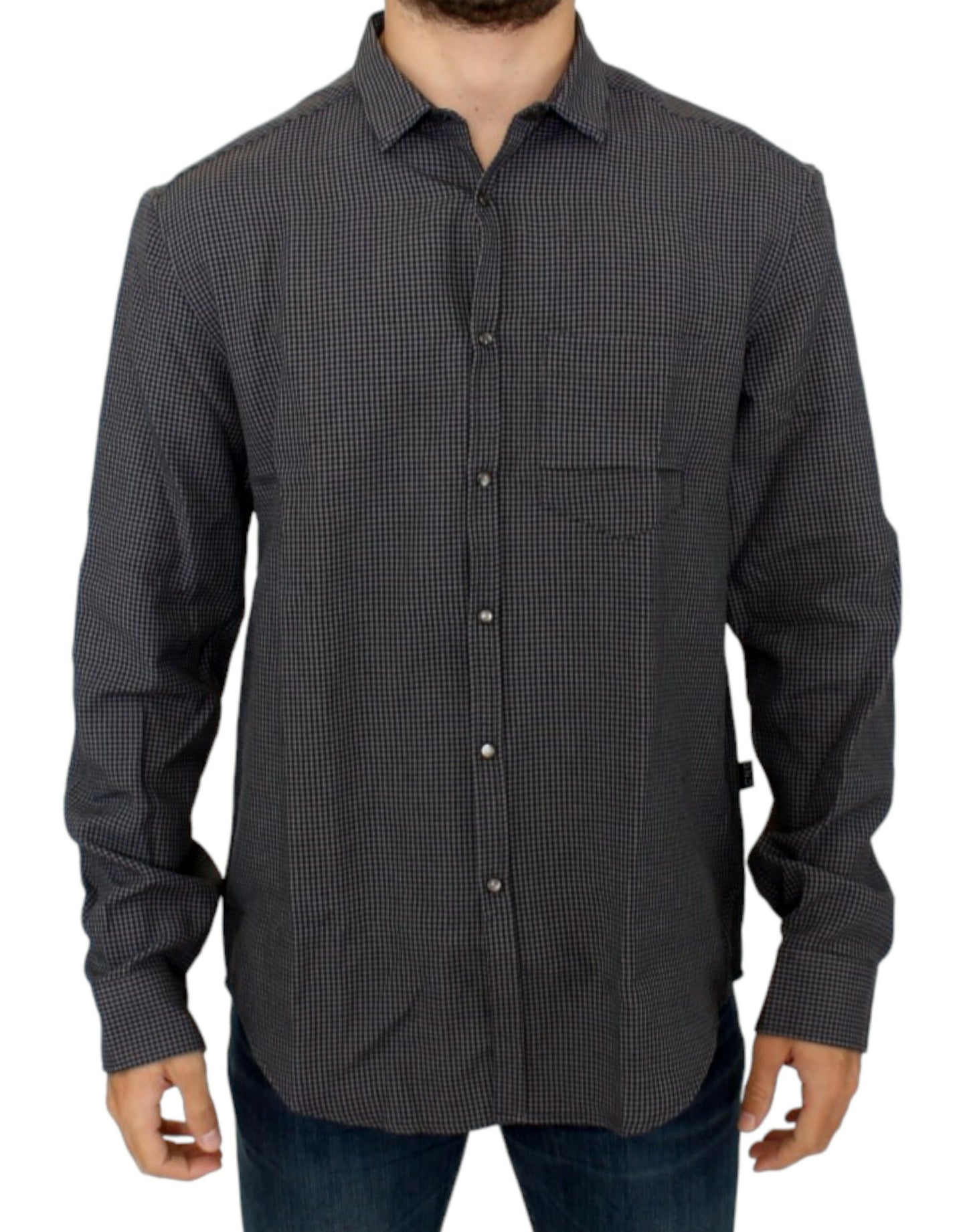 Costume National Chic Gray Checked Casual Linen Blend Shirt