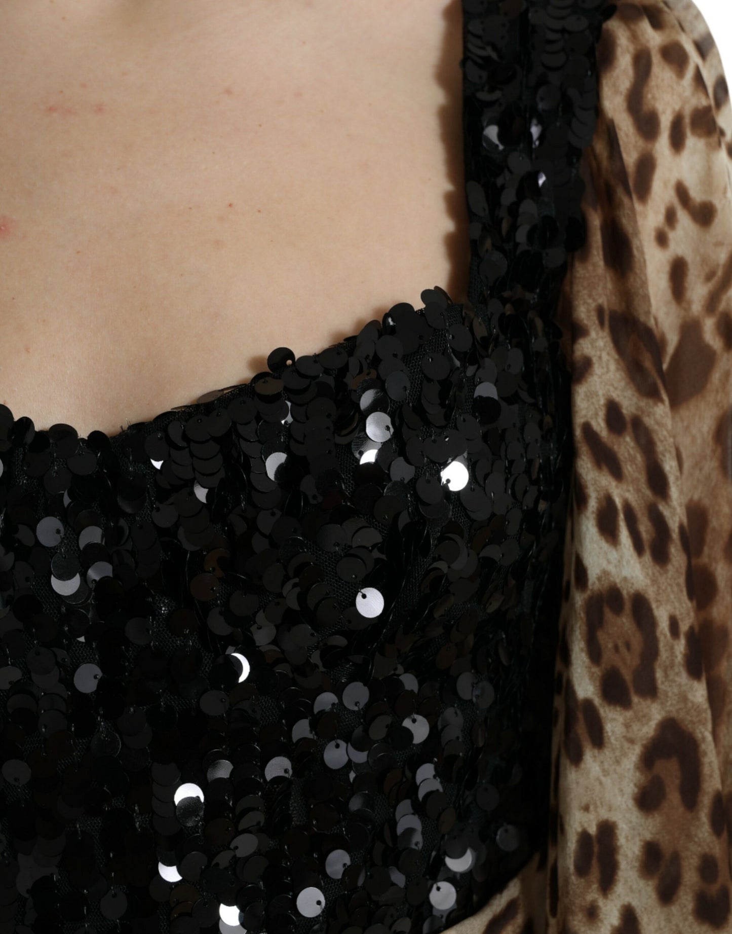 Dolce & Gabbana Elegant Leopard Sequin Tiered Dress