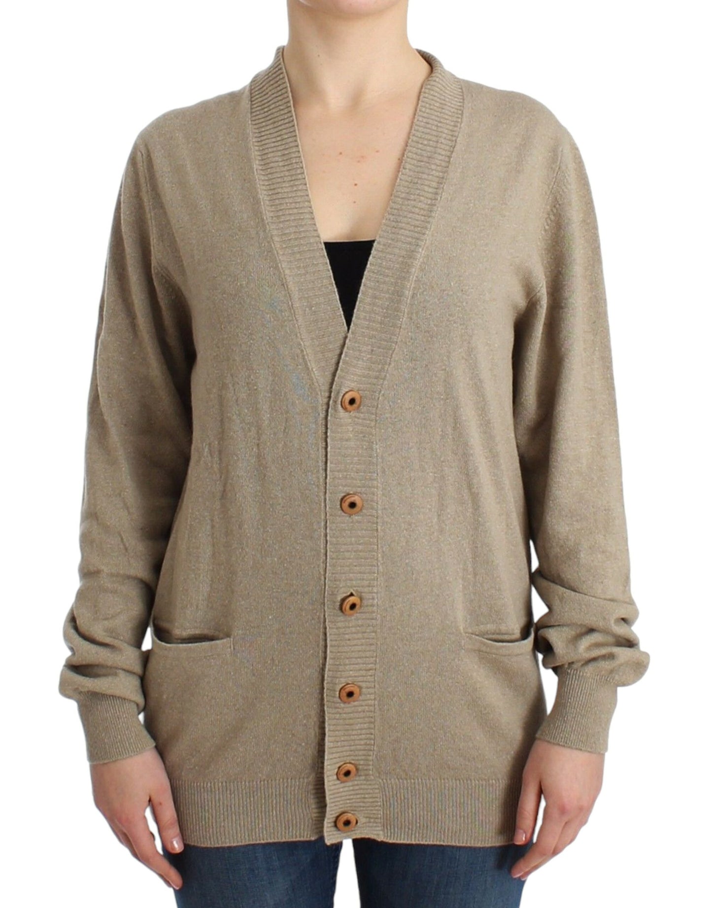 Ermanno Scervino Beige Deep V-Neck Luxury Cardigan