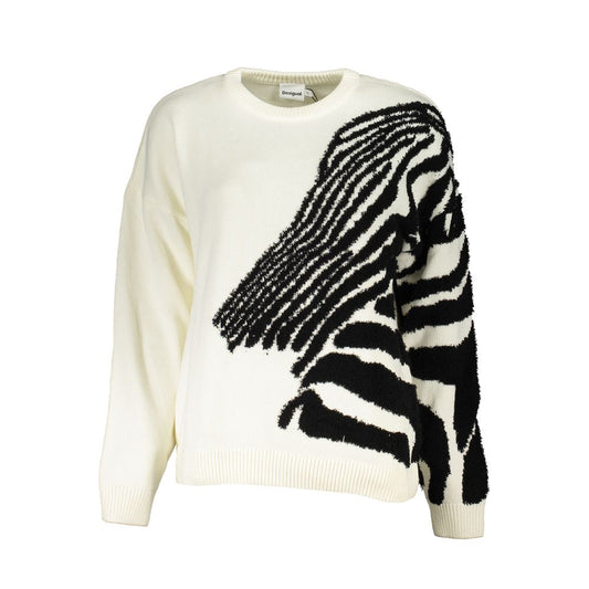 Desigual Chic Contrast Crew Neck Sweater in White