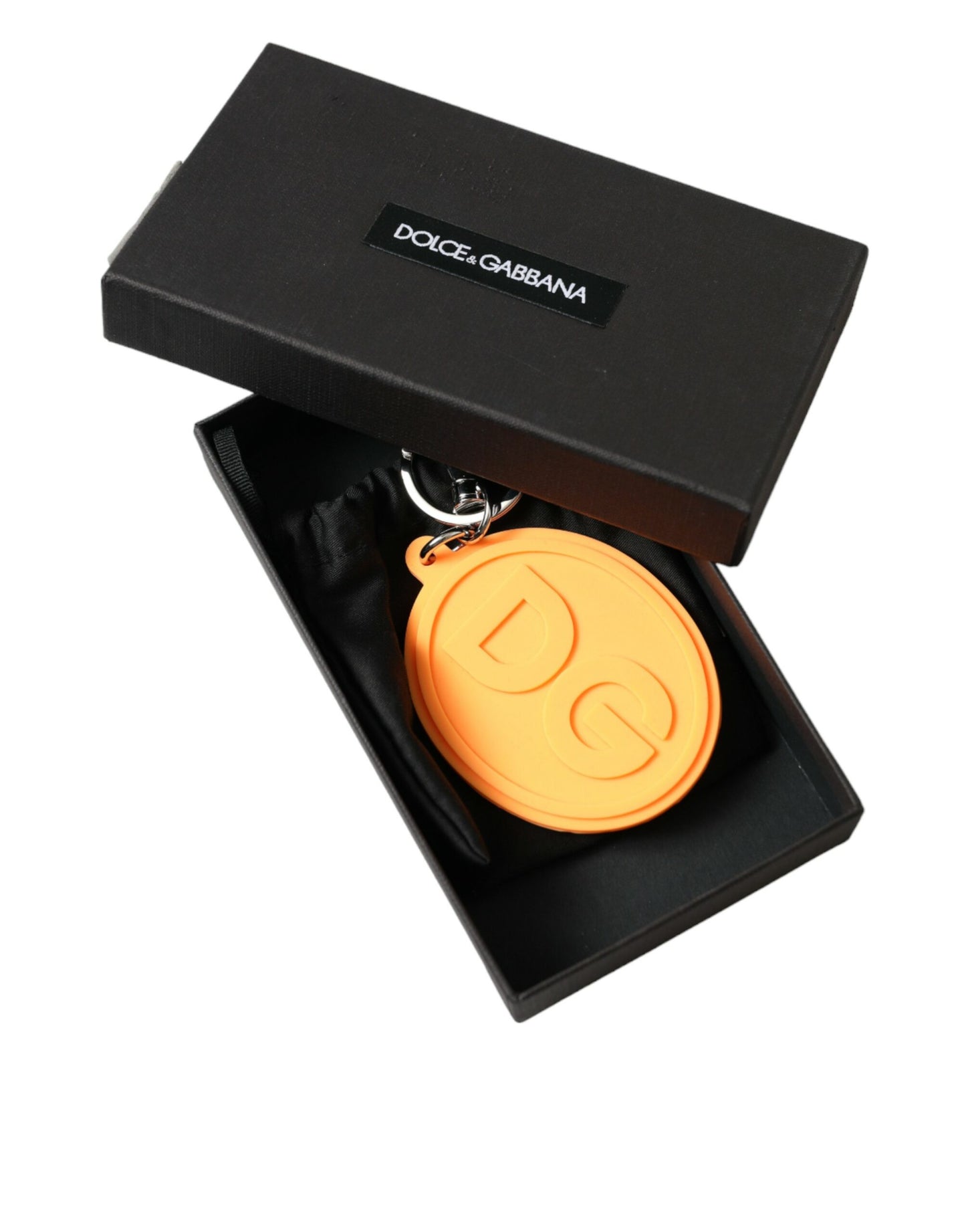 Dolce & Gabbana Elegant Orange Charm Keyring with Silver Detail