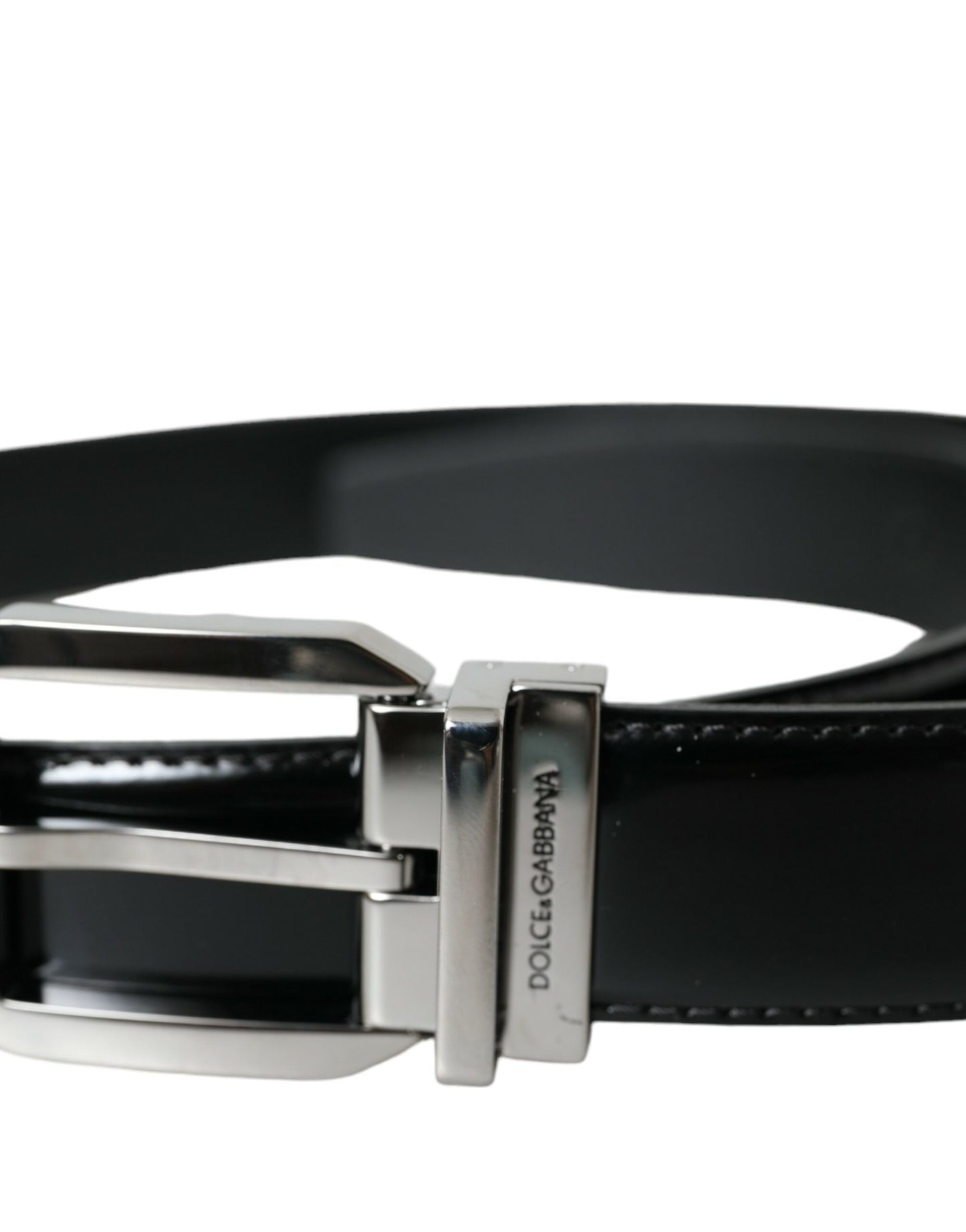 Dolce & Gabbana Black Leather Silver Metal Buckle Belt Men