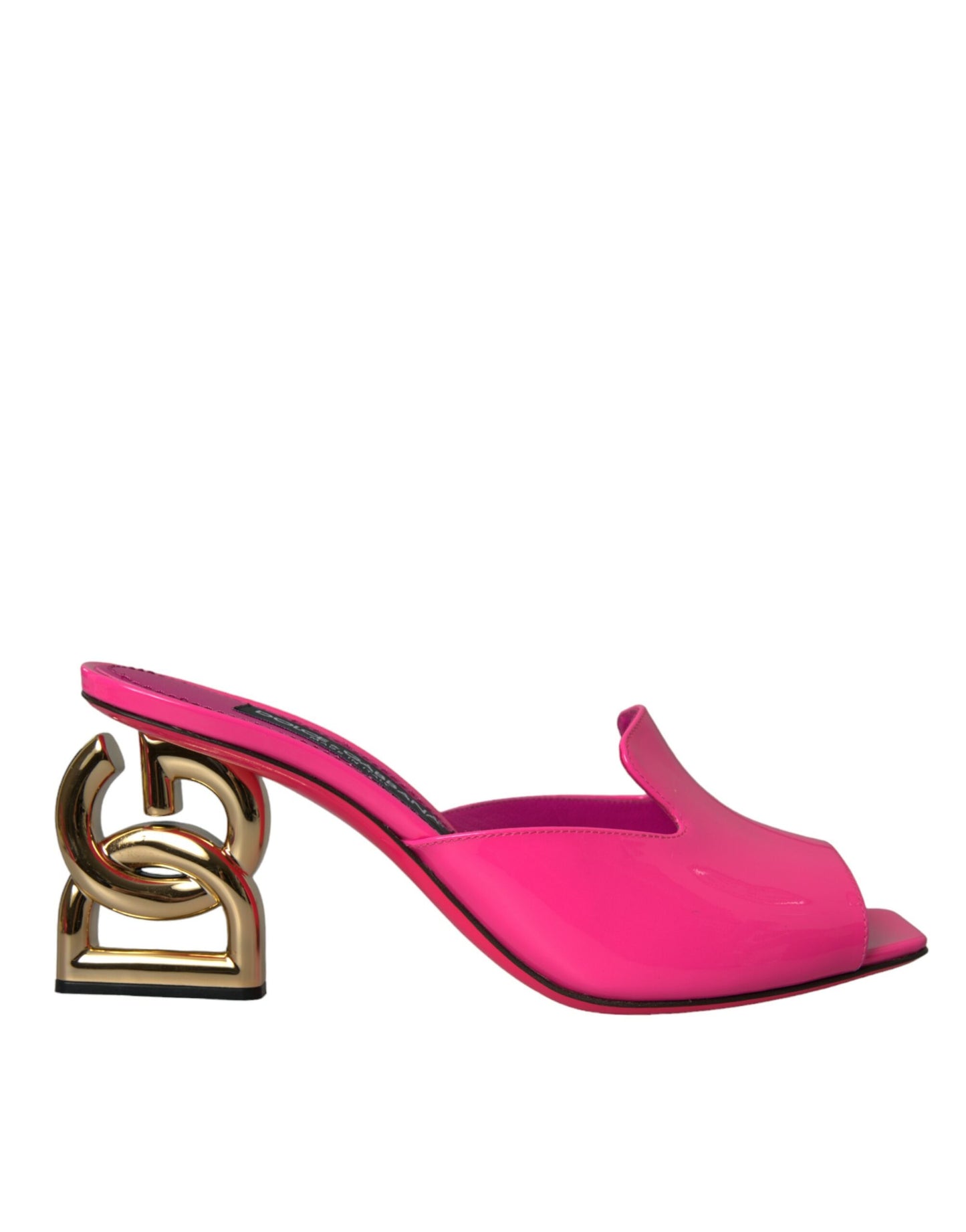 Dolce & Gabbana Neon Pink Leather Logo Heels Sandals Shoes