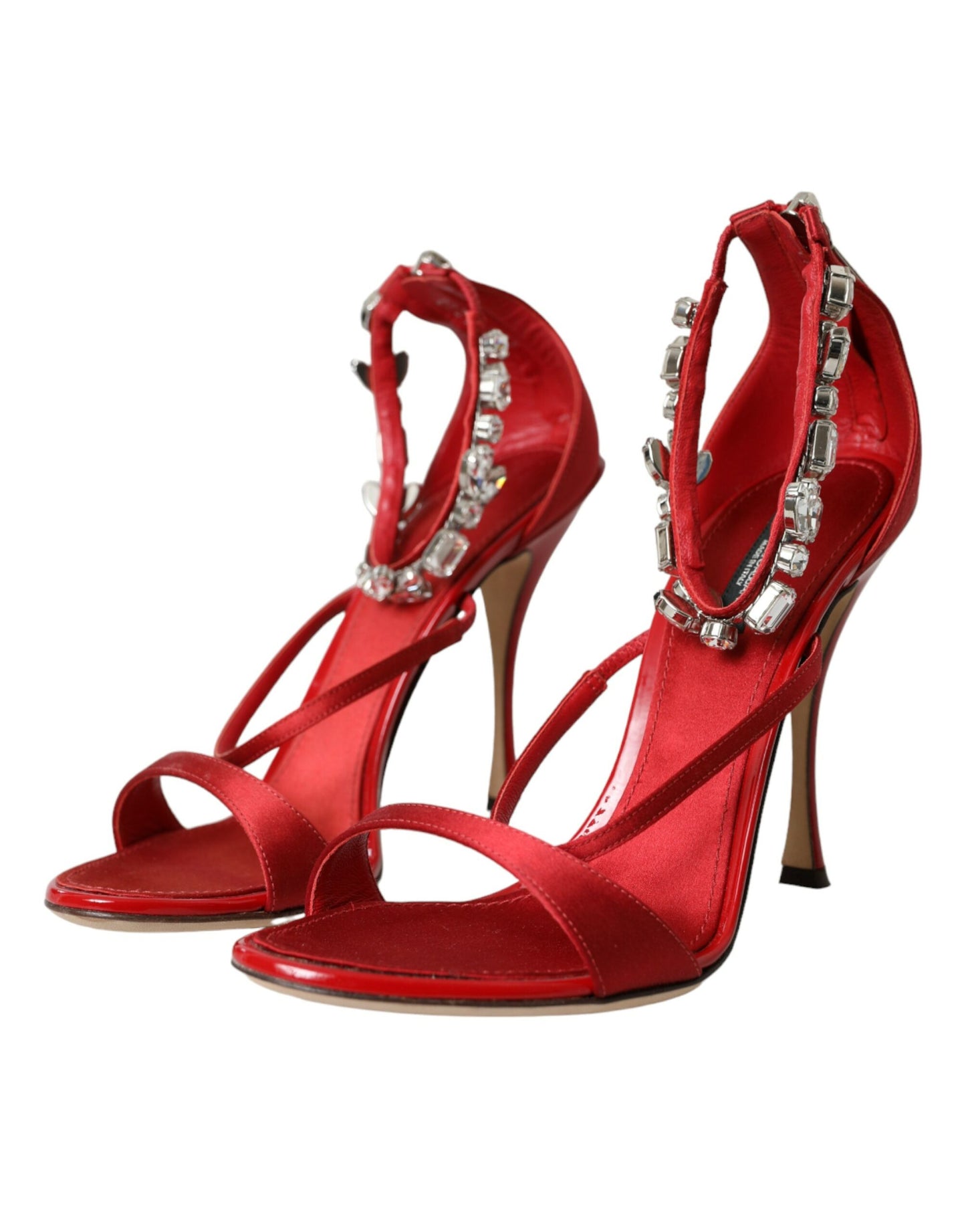 Dolce & Gabbana Keira Red Satin Crystals Sandals Heels Shoes