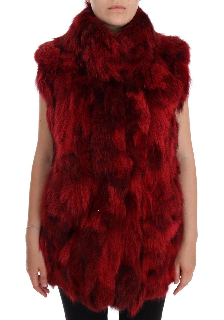 Dolce & Gabbana Luxurious Red Coyote Fur Long Vest Jacket