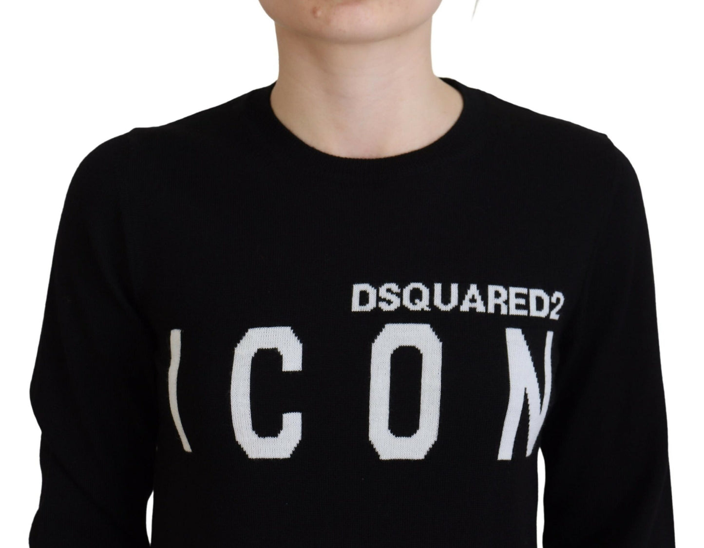 Dsquared² Black Virgin Wool Logo Print Long Sleeves Sweater