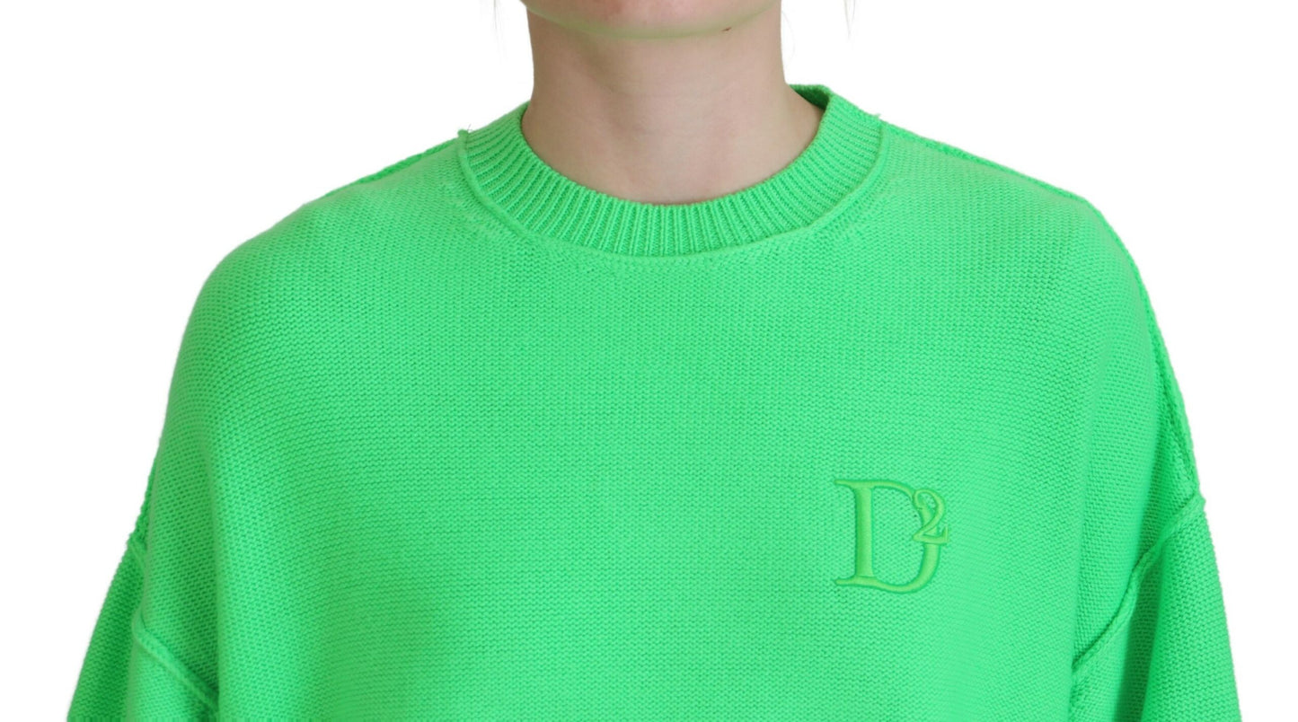 Dsquared² Green Logo Embroidery Women Long Sleeve Sweater