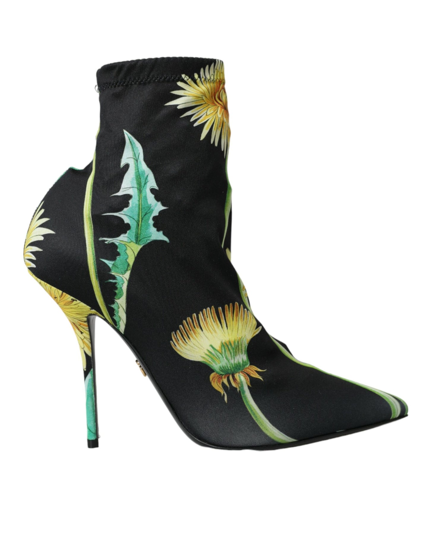 Dolce & Gabbana Black Floral Jersey Stretch Ankle Boots Shoes