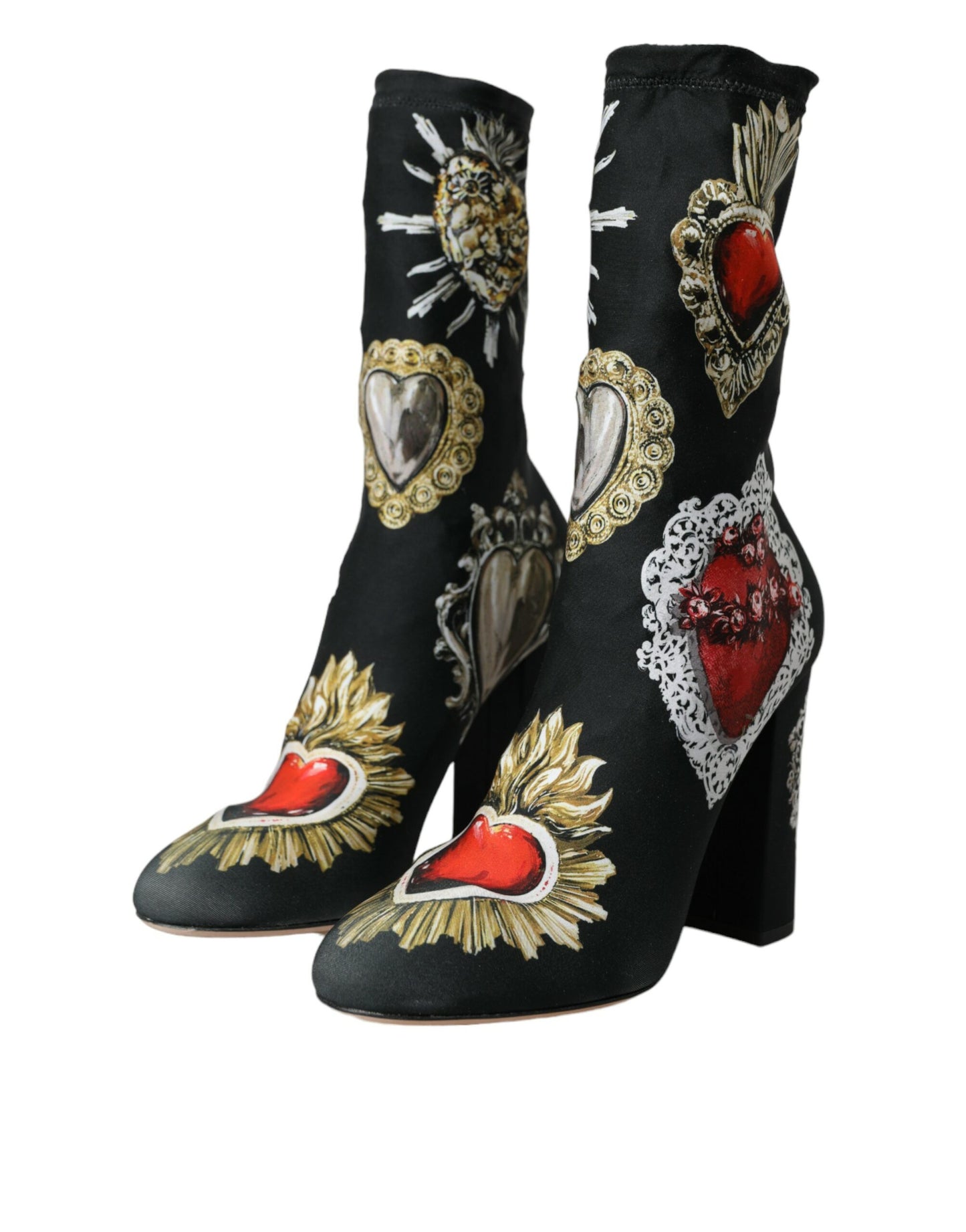 Dolce & Gabbana Black Stretch Socks Red Hearts Booties Shoes