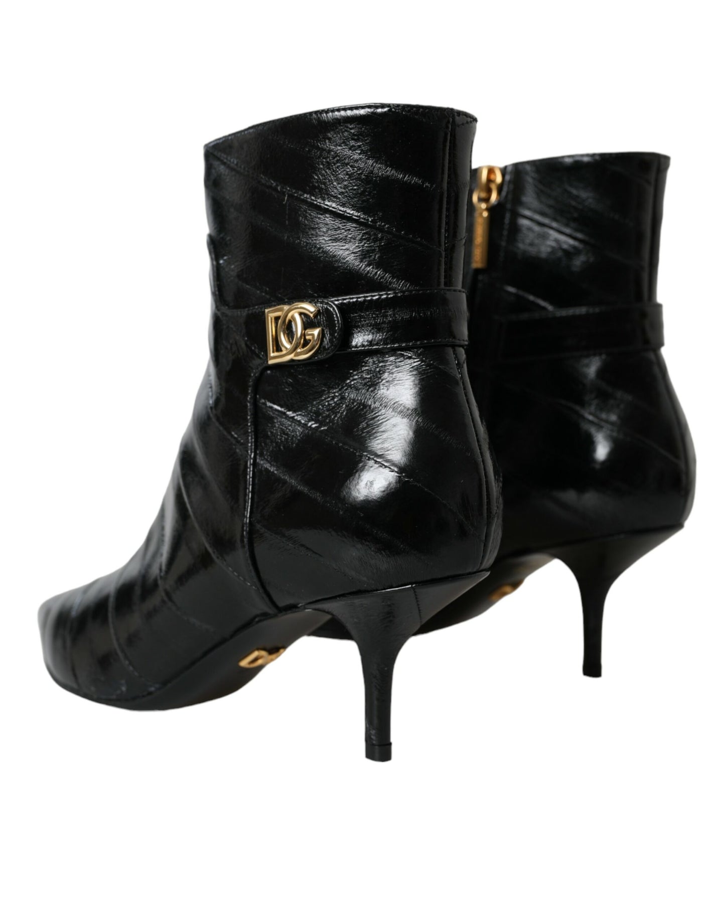 Dolce & Gabbana Black Eel Leather Logo Short Boots Shoes