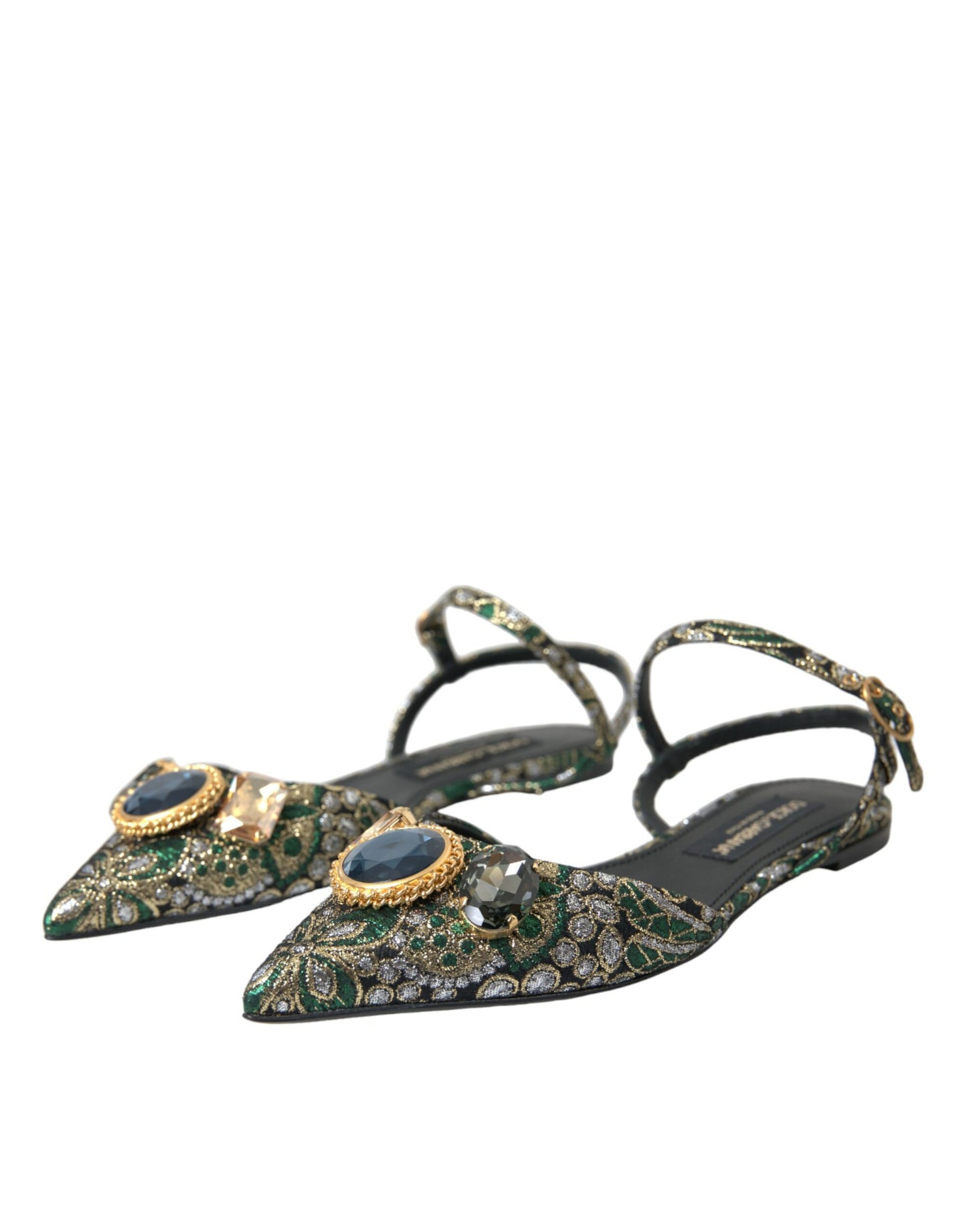 Dolce & Gabbana Multicolor Jacquard Crystal Slingback Sandals Shoes