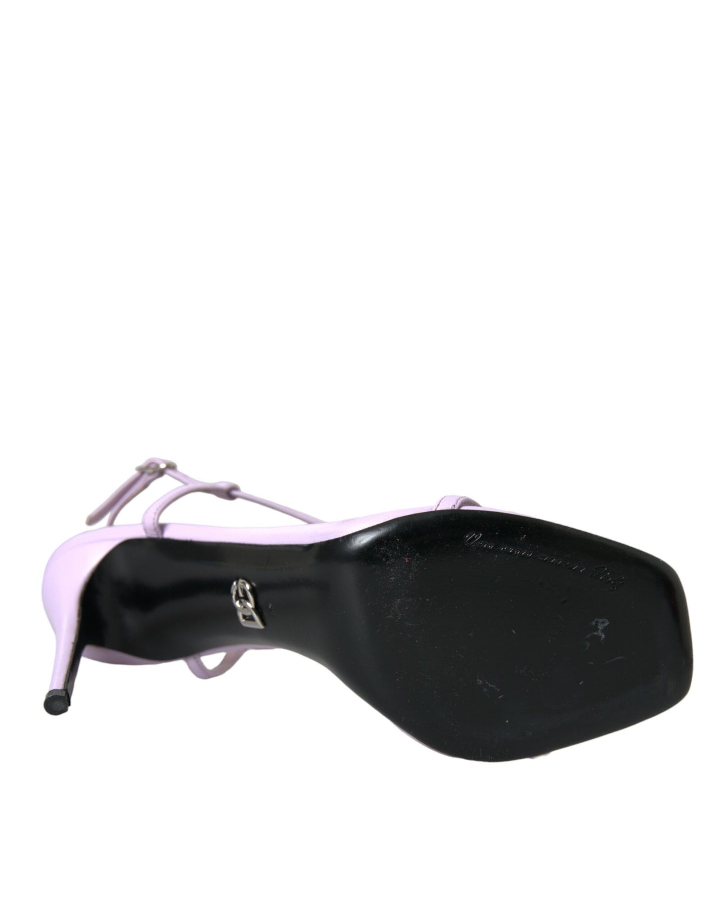 Dolce & Gabbana Purple Leather Logo Ankle Strap Heels Sandals Shoes