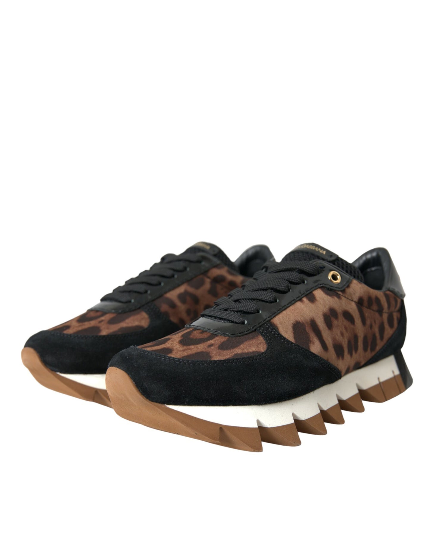 Dolce & Gabbana Black Brown Leopard Low Top Leather Sneaker Shoes