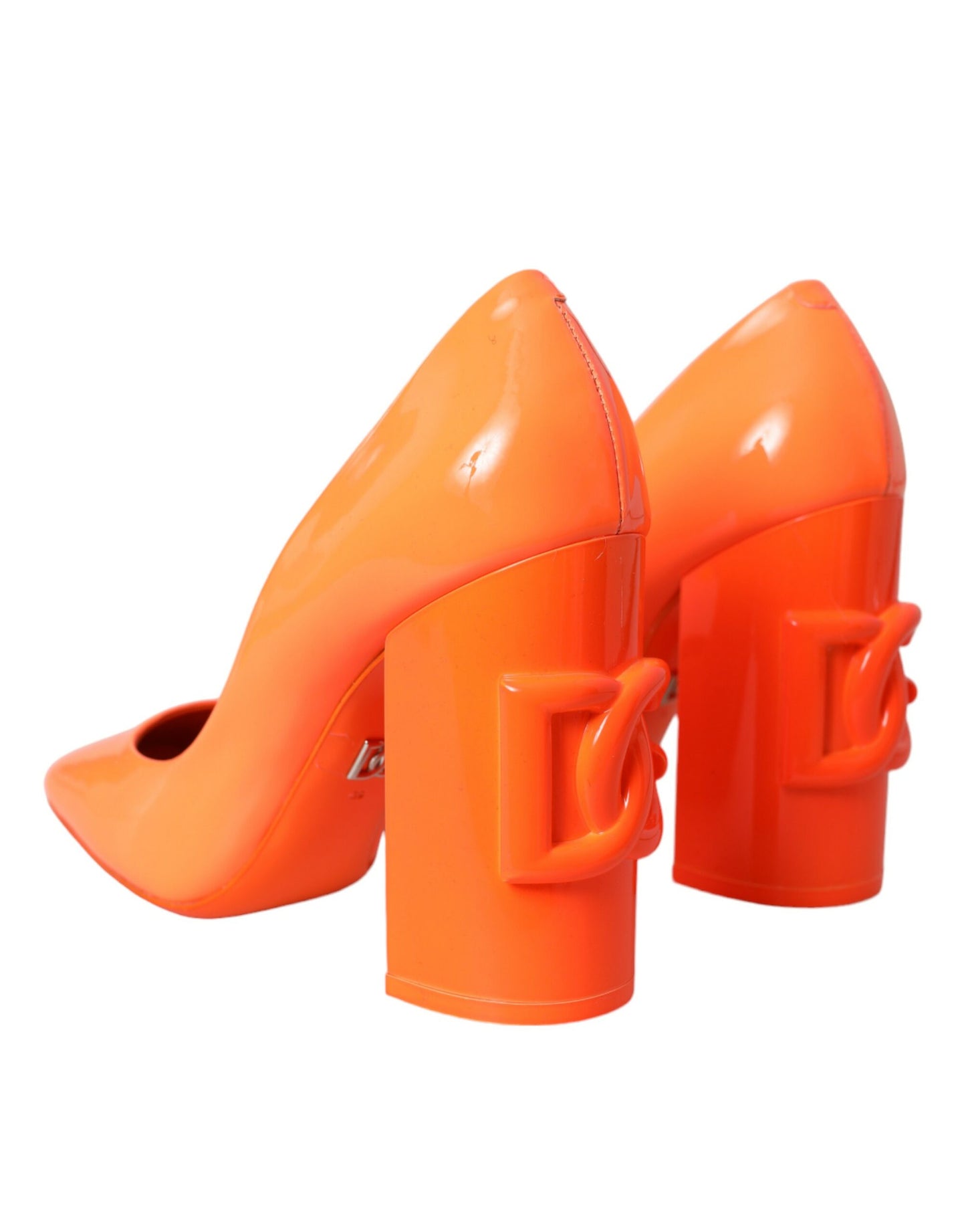 Dolce & Gabbana Orange Patent Leather Logo Heels Pumps Shoes