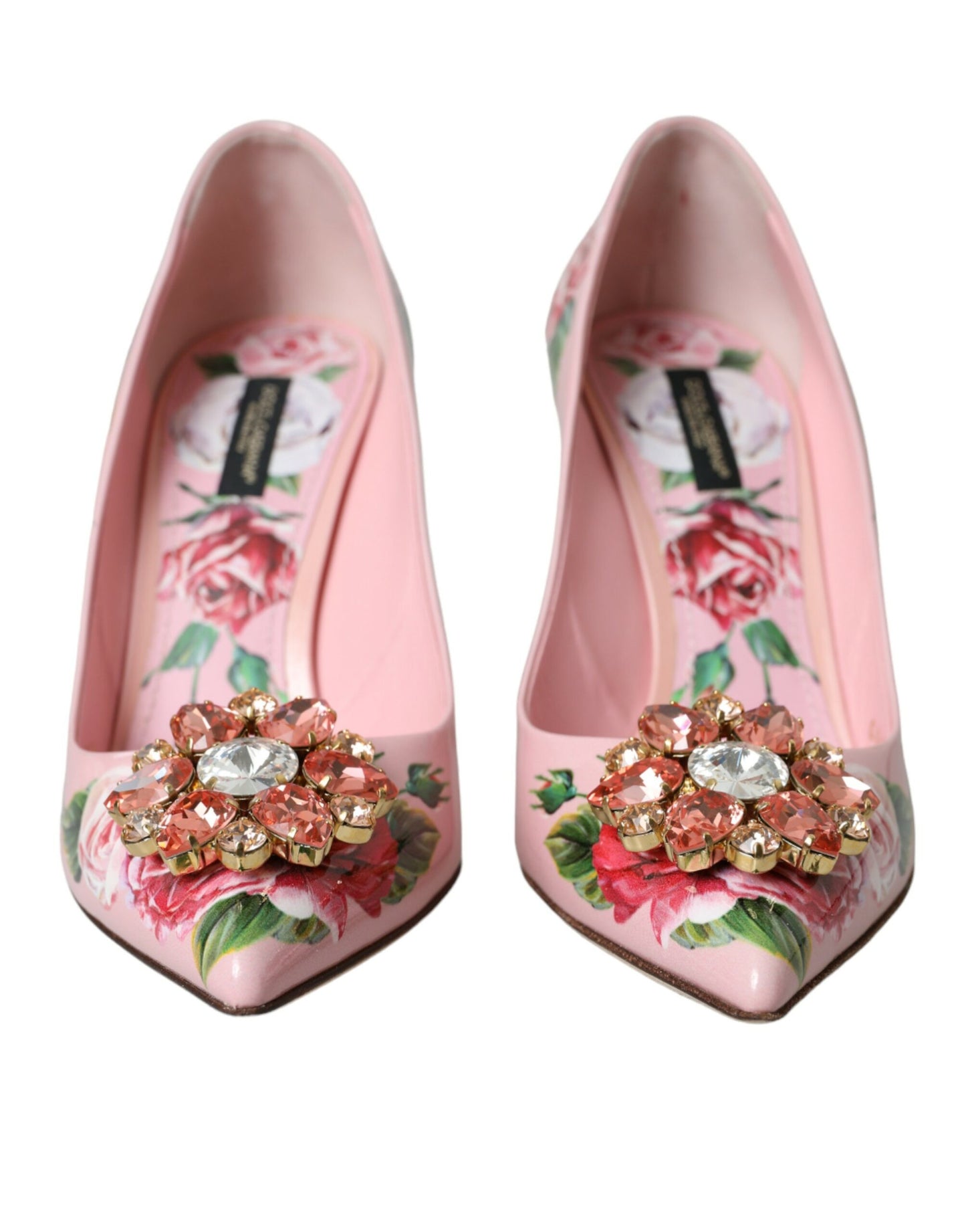 Dolce & Gabbana Pink Floral Leather Crystal Heels Pumps Shoes