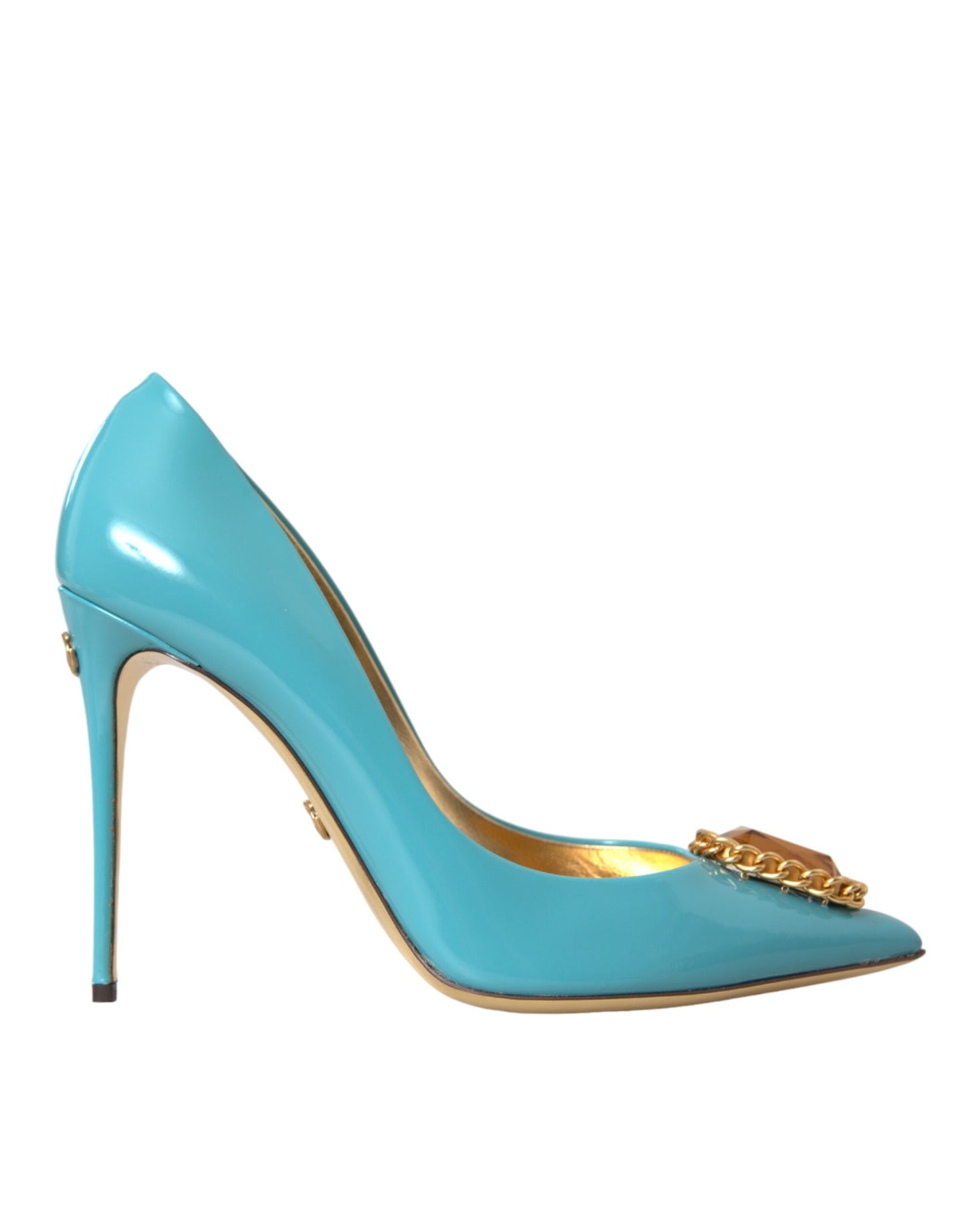 Dolce & Gabbana Blue Gold Leather Crystals Heels Pumps Shoes