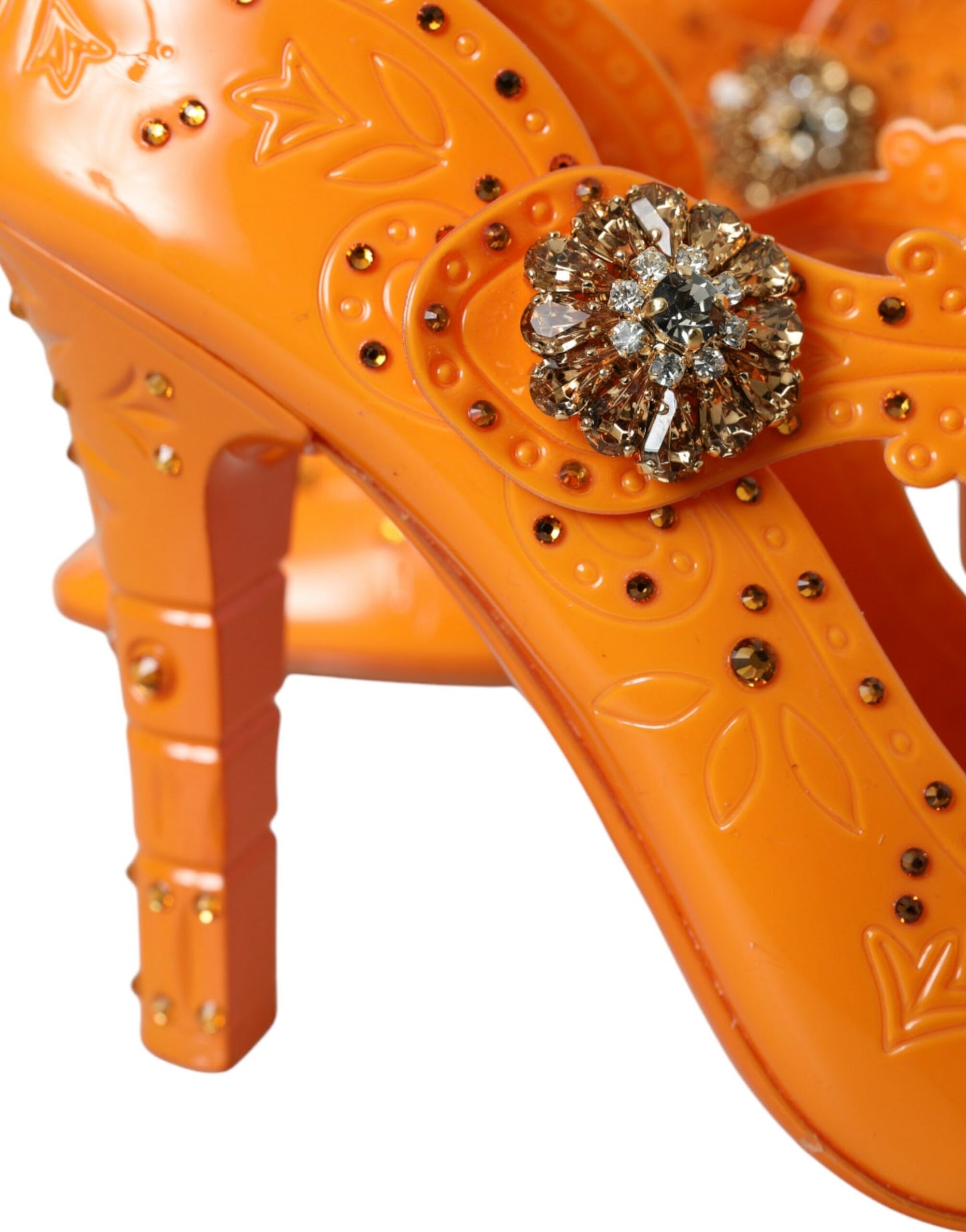 Dolce & Gabbana Orange CINDERELLA Floral Crystal Pumps Shoes