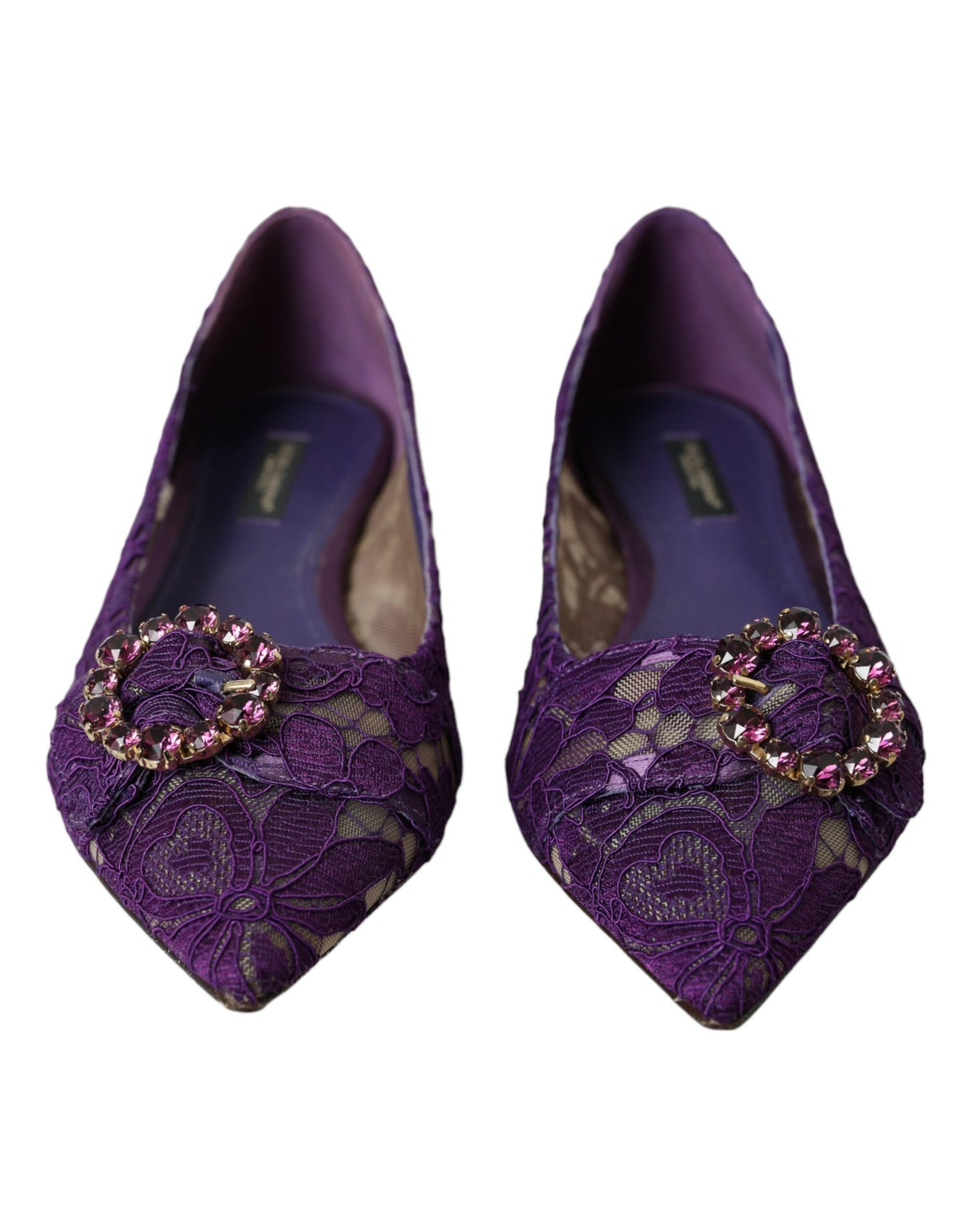 Dolce & Gabbana Purple Taormina Lace Crystal Loafers Shoes