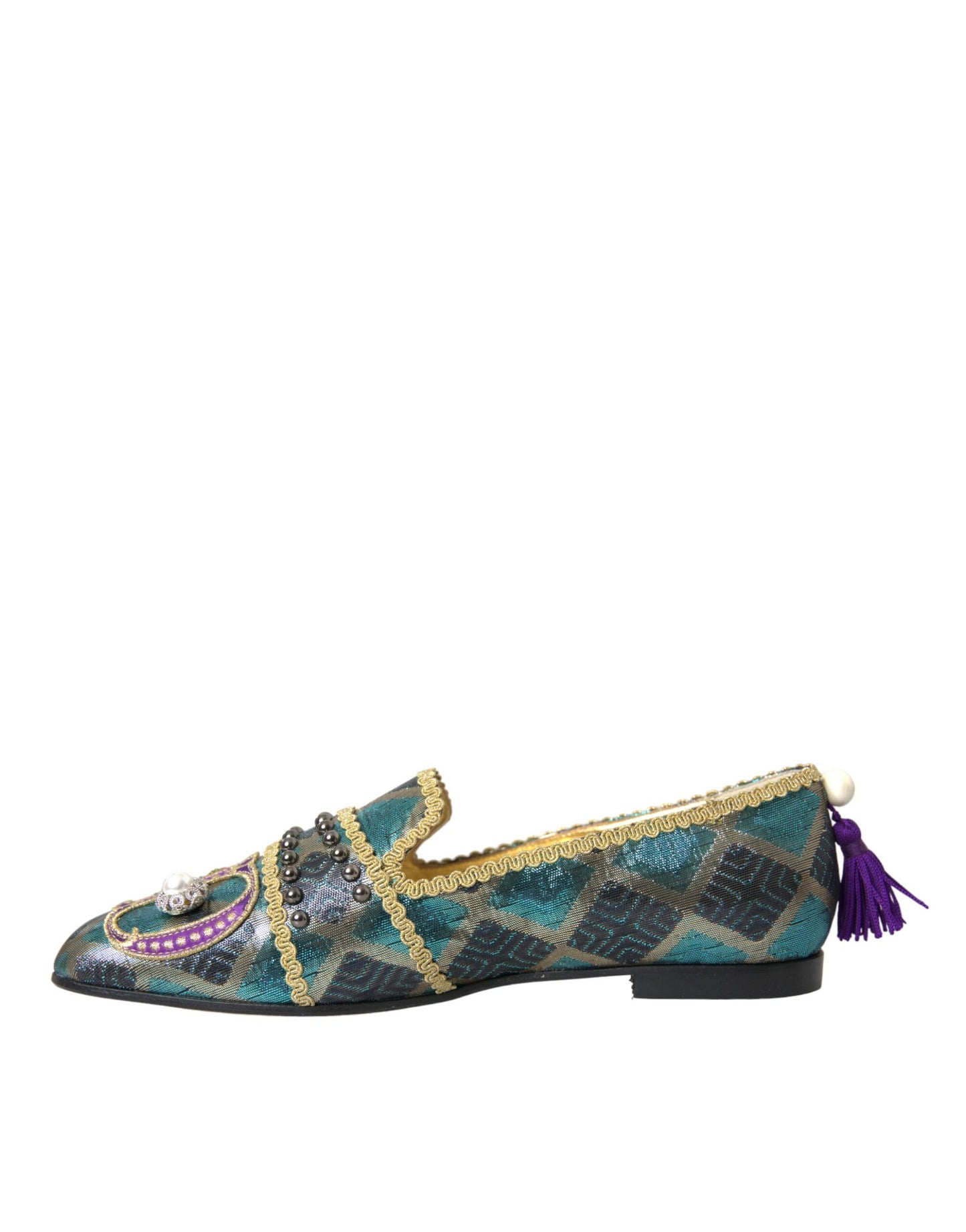 Dolce & Gabbana Multicolor Jacquard Embellished Loafers Shoes