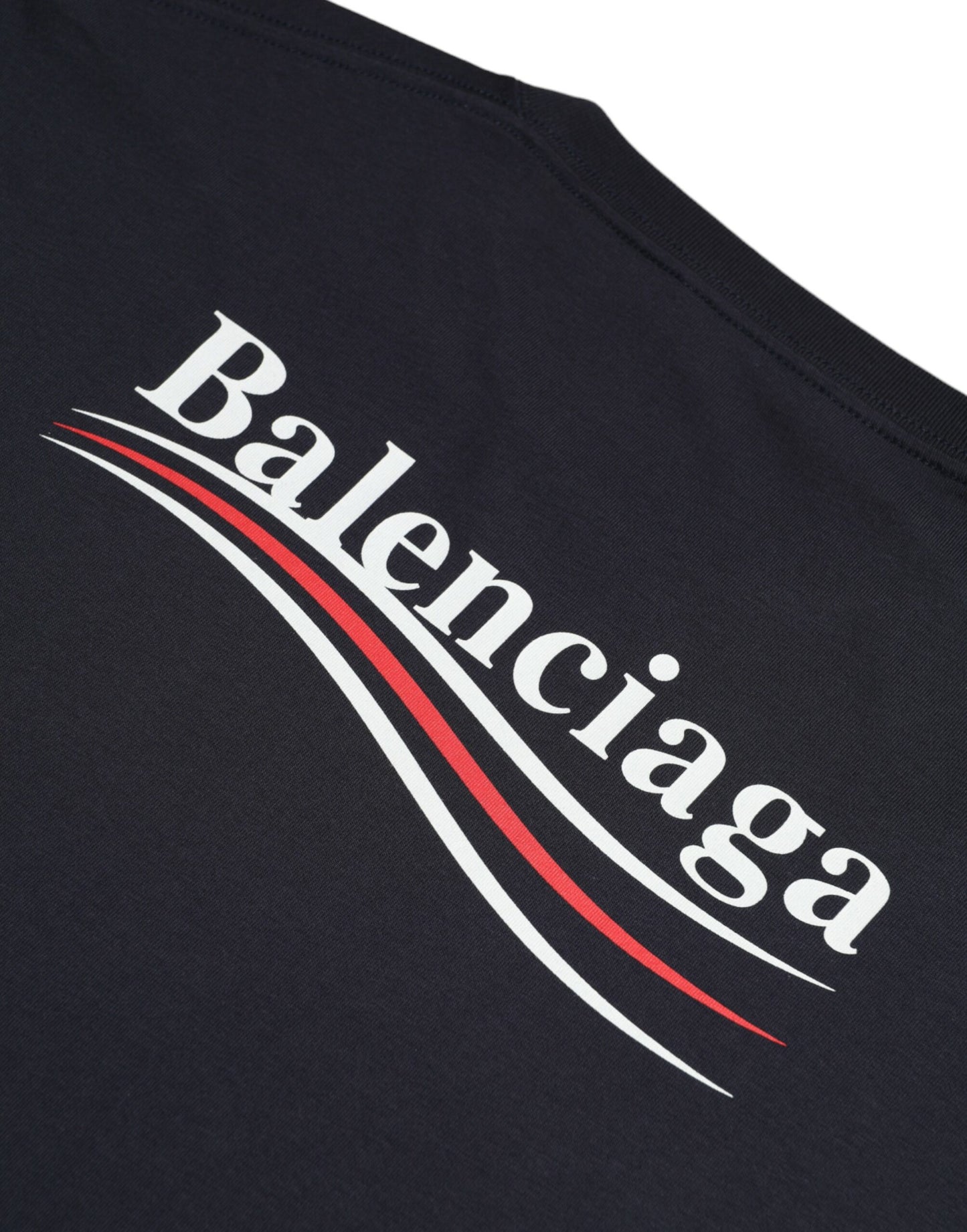 Balenciaga Dark Blue Cotton Logo Crew Neck Short Sleeves T-shirt