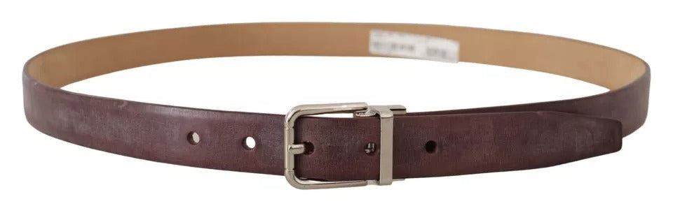 Dolce & Gabbana Brown Classic Leather Silver Logo Metal Buckle Belt