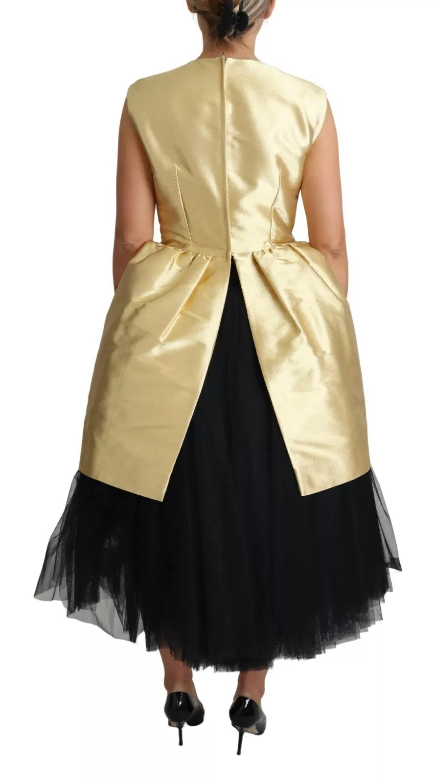 Dolce & Gabbana Polyester Gold Sleeveless A-line Tulle Dress