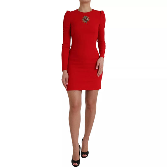 Dolce & Gabbana Red Sacred Heart Viscose Bodycon Mini Dress