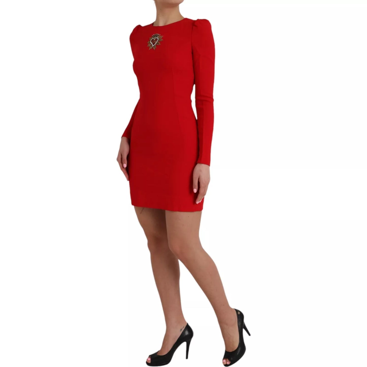 Dolce & Gabbana Red Sacred Heart Viscose Bodycon Mini Dress