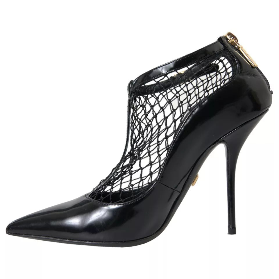 Dolce & Gabbana Black Mesh Patent Leather Heels Pumps Shoes